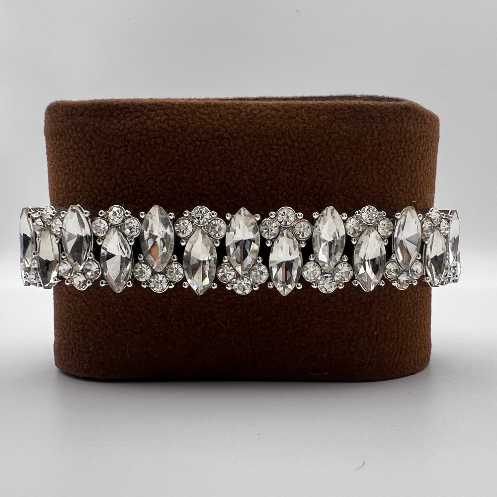 Charter Club‎ Silver Tone Clear Crystal Marquise Stretch Bracelet Wedding Bridal